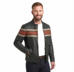 Men’s 999 Vintage Striped Leather Biker Jacket - Image 4
