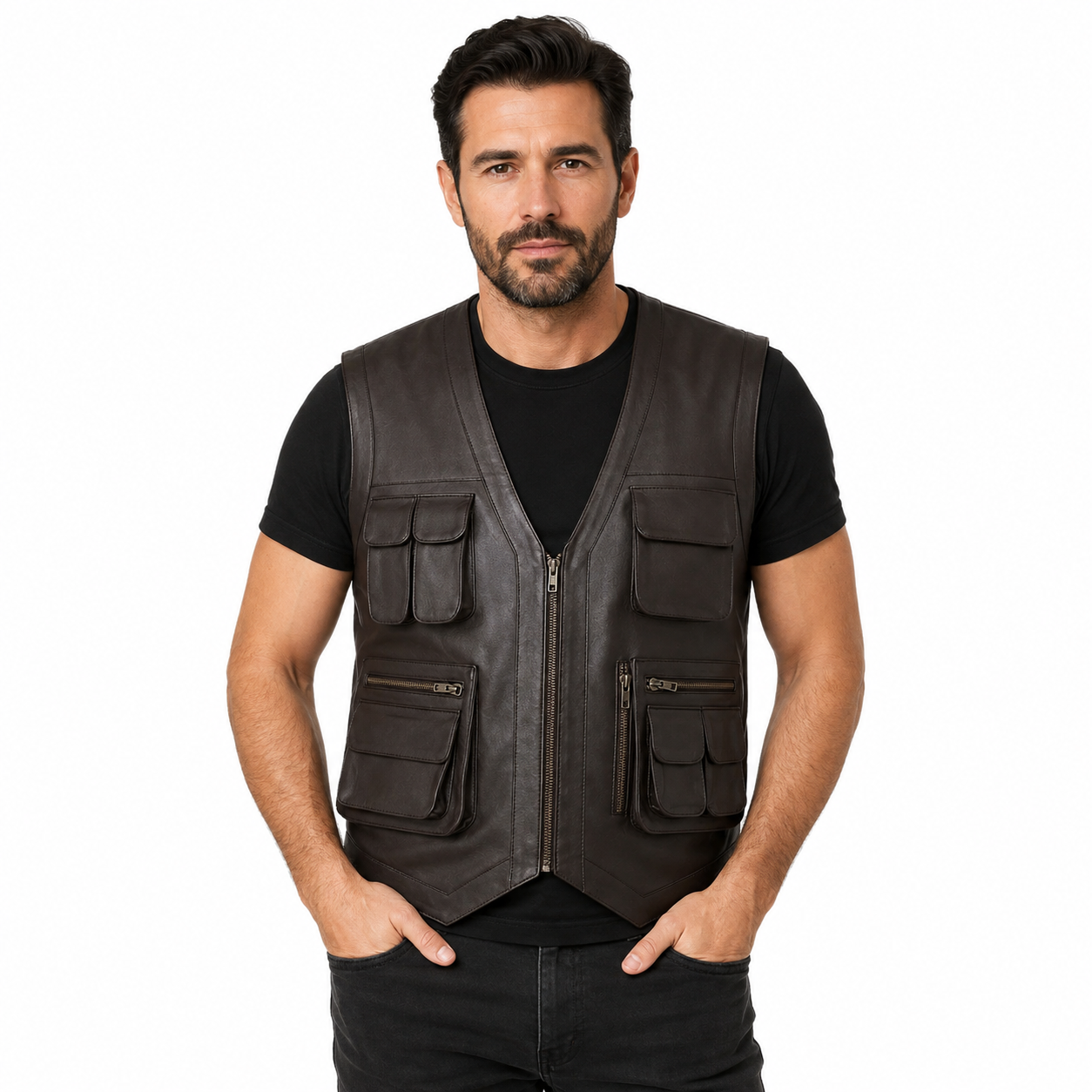 ChatGPT Image Aug 11, 2026, 11_15_00 PM Men’s Genuine Leather Multi-Pocket Utility Vest - Image 1