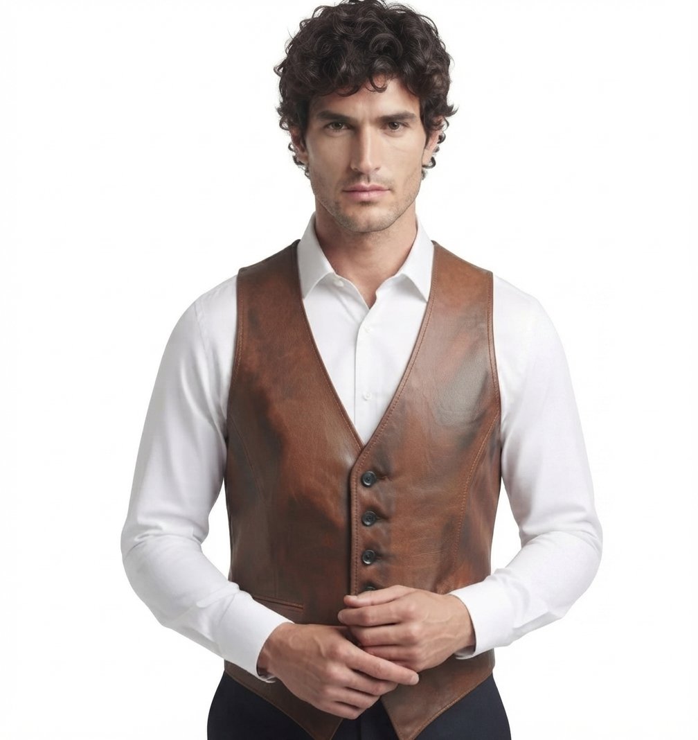 Gemini_Generated_Image_hiivfihiivfihiiv Men’s Vintage Brown Genuine Leather Button-Up Vest - Image 1