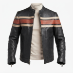 Men’s 999 Vintage Striped Leather Biker Jacket - Image 2